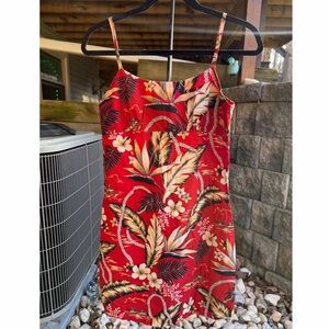 Vintage Hawaiian Floral Fitted Cotton Mini Dress Red Black + Cream